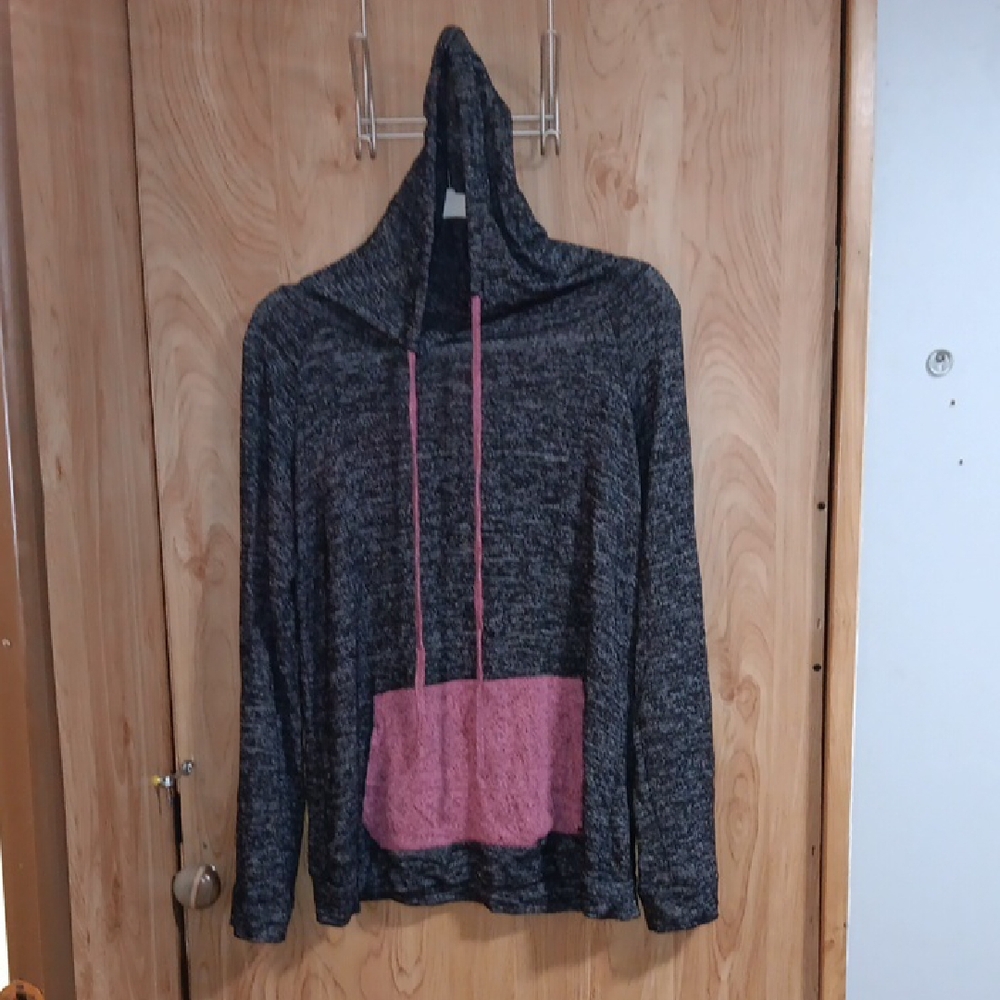 Gray Hoodie with Pink Pocket